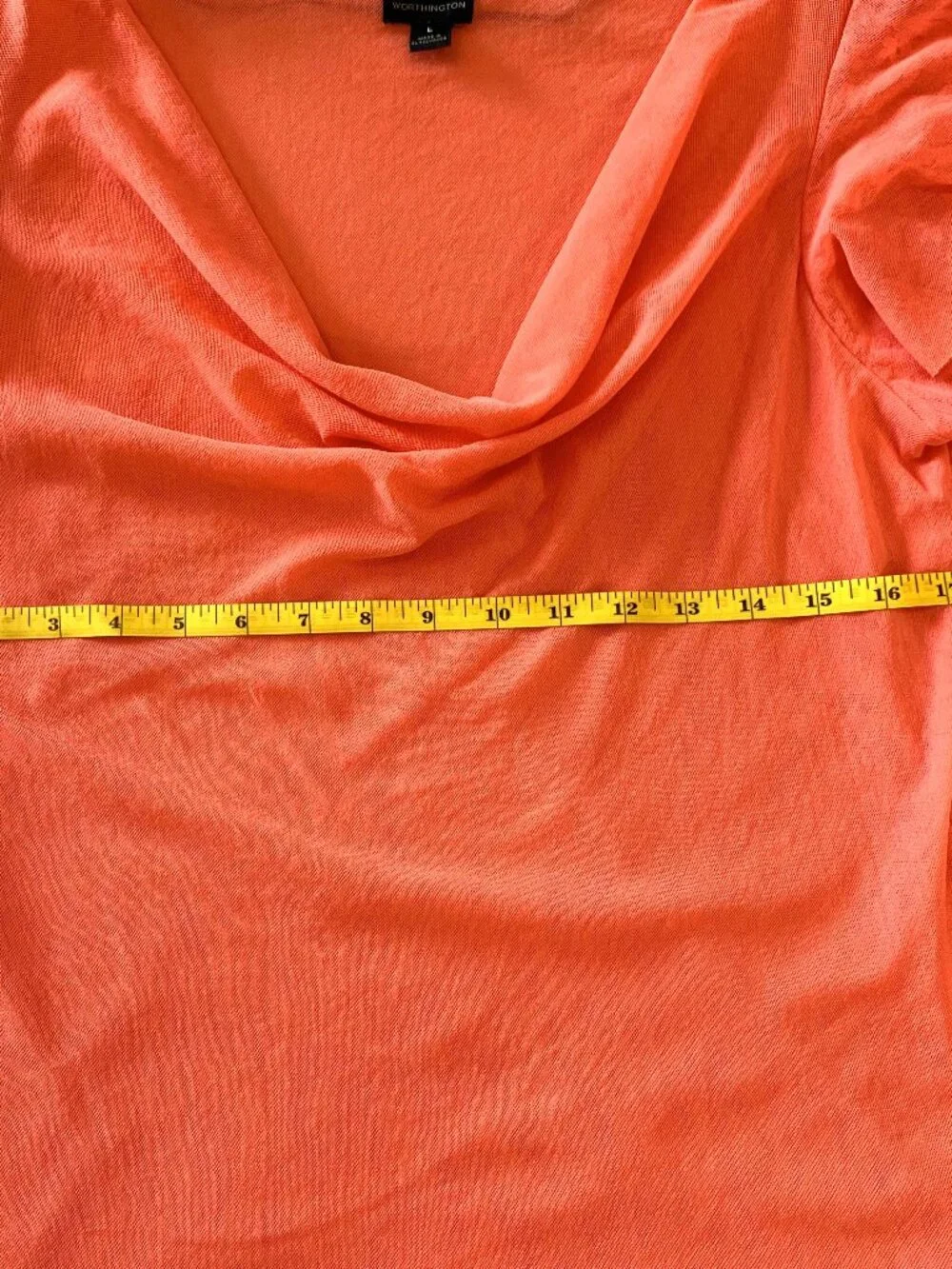 Worthington Orange Cowl Neck Blouse with Lace Flutter Short Sleeves Women L